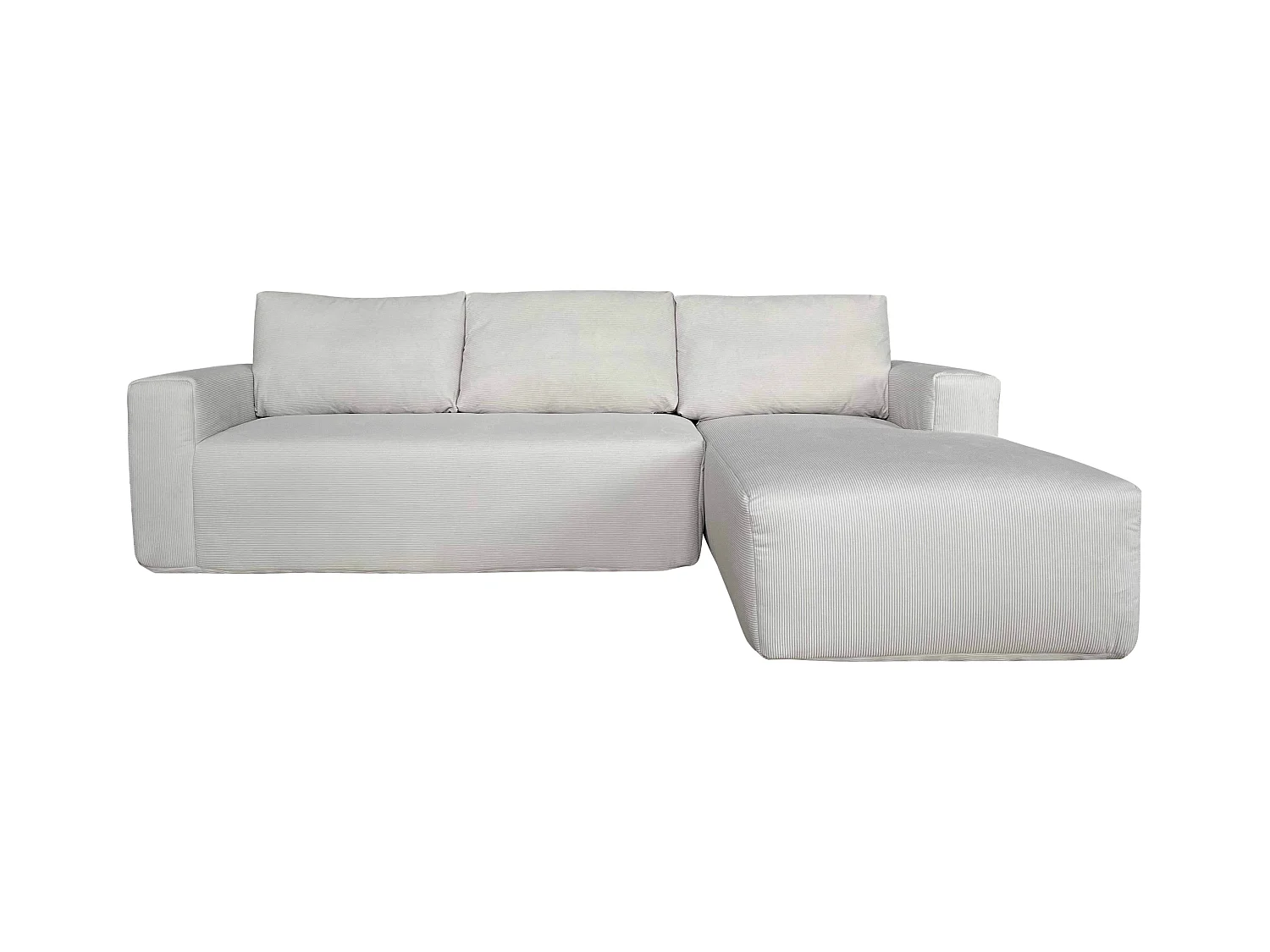 Canapé d'angle 4 places avec méridienne droite et coussins écru