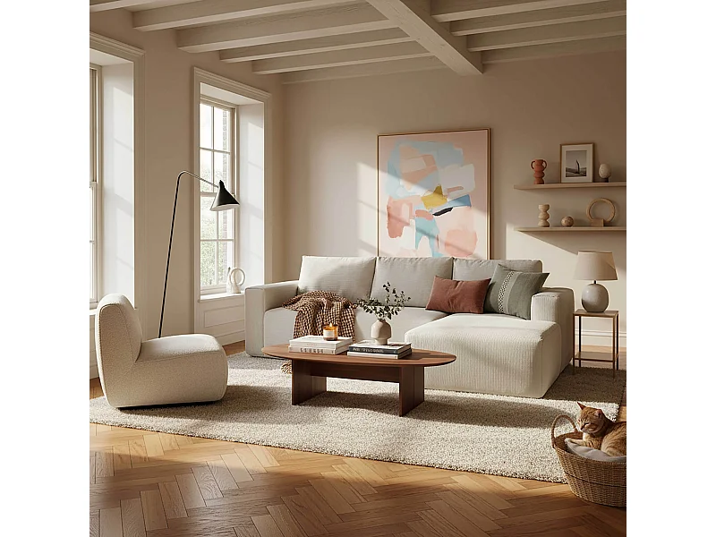 Canapé d'angle 4 places avec méridienne droite écru L 265 cm