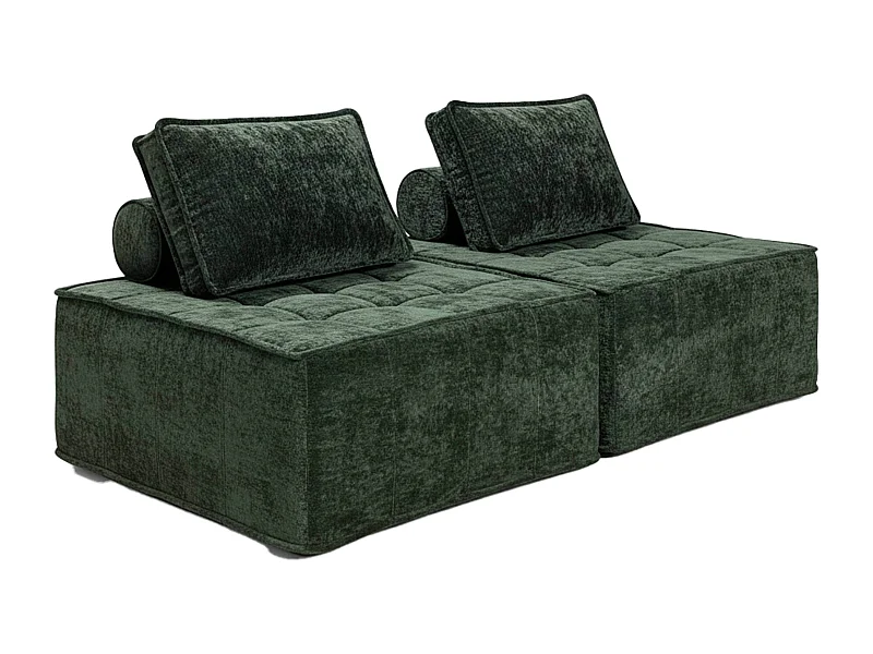 Canapé modulable 2 places en tissu avec coussins vert