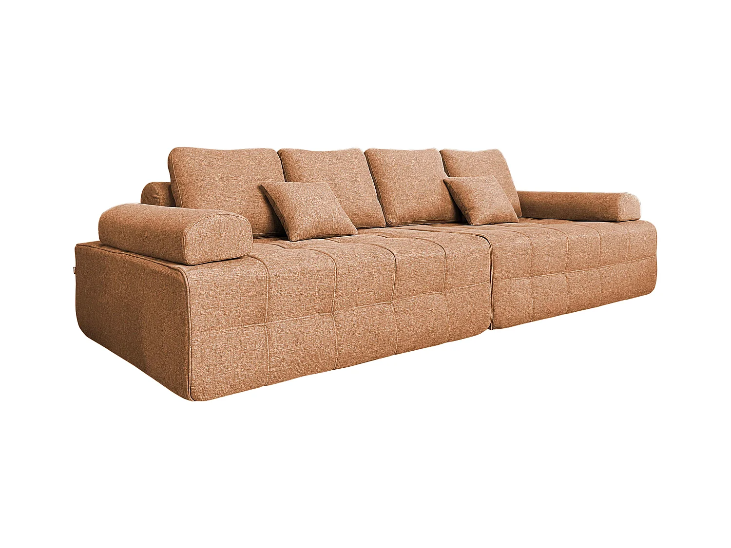 Canapé modulable 4 places en tissu avec coussins terracotta