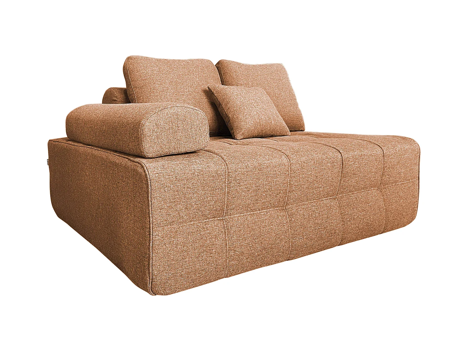 Canapé modulable 4 places en tissu avec coussins terracotta