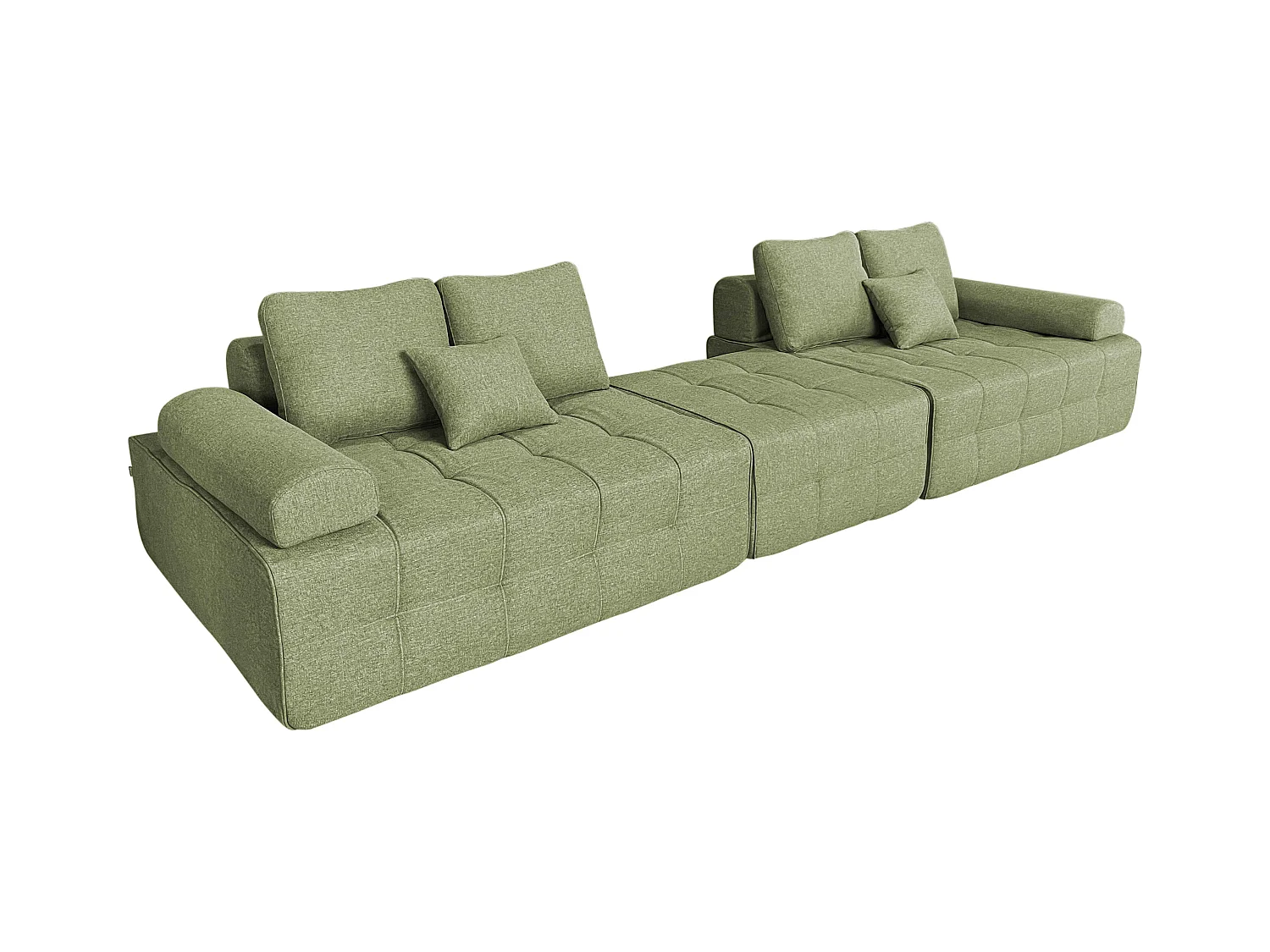 Canapé modulable 4 places en tissu avec pouf et coussins vert