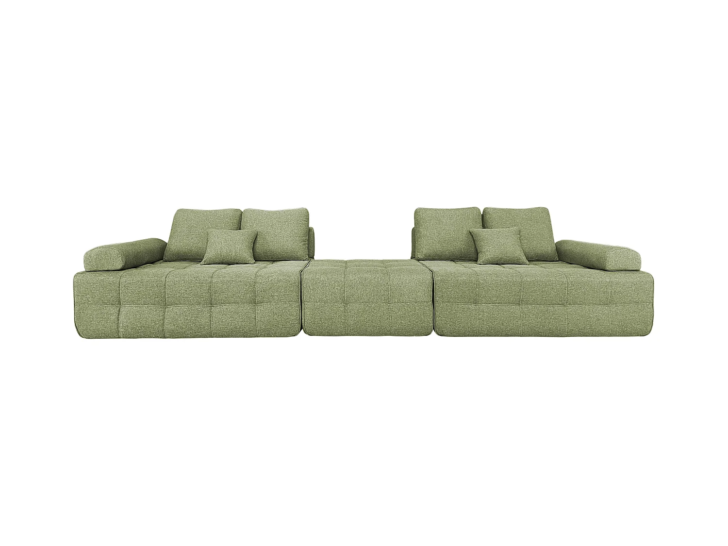 Canapé modulable 4 places en tissu avec pouf et coussins vert