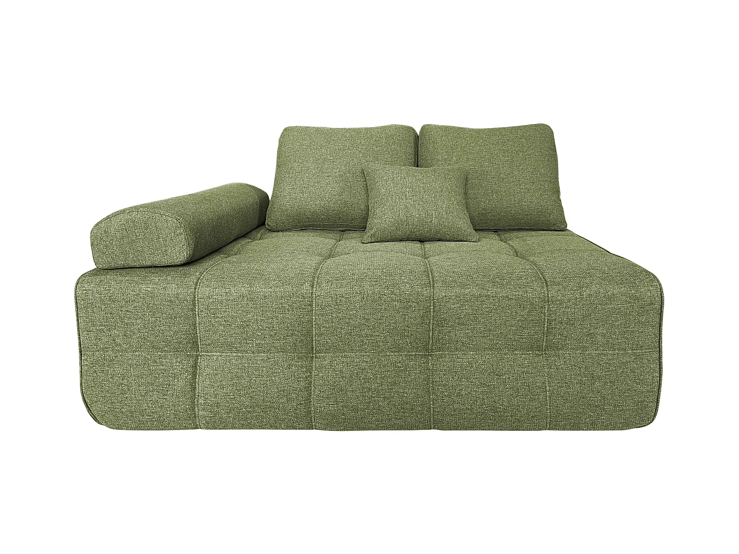 Canapé modulable 4 places en tissu avec pouf et coussins vert