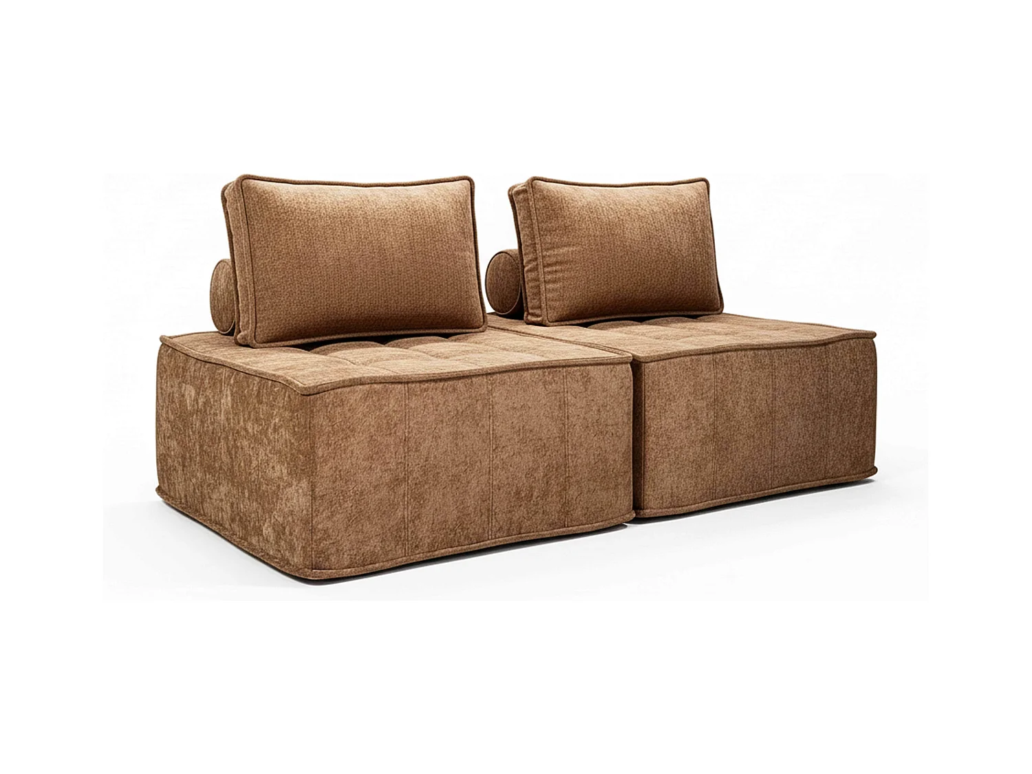 Canapé modulable 2 places en tissu avec coussins terracotta