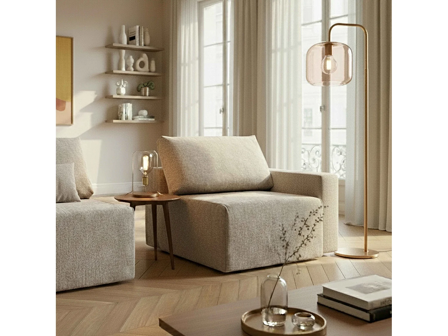 Fauteuil d'angle pour canapé modulable en tissu écru L 100 cm