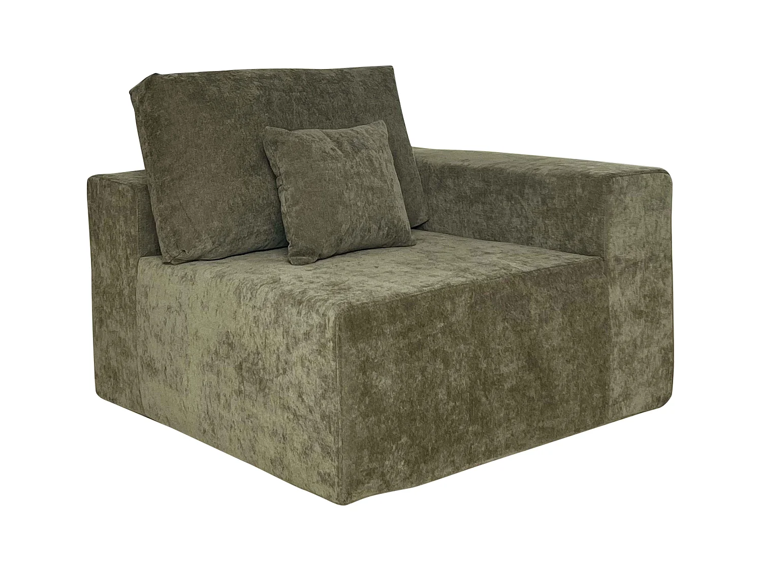 Hoekfauteuil voor modulaire bank in stof met groene kussens
