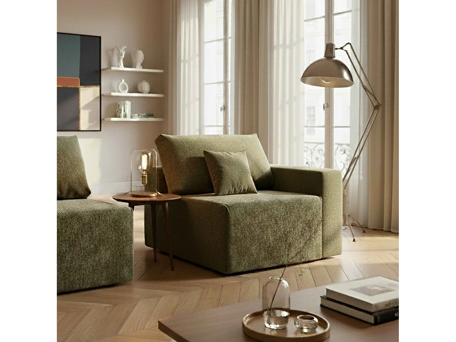 Hoekfauteuil voor modulaire bank in stof met groene L 100 cm