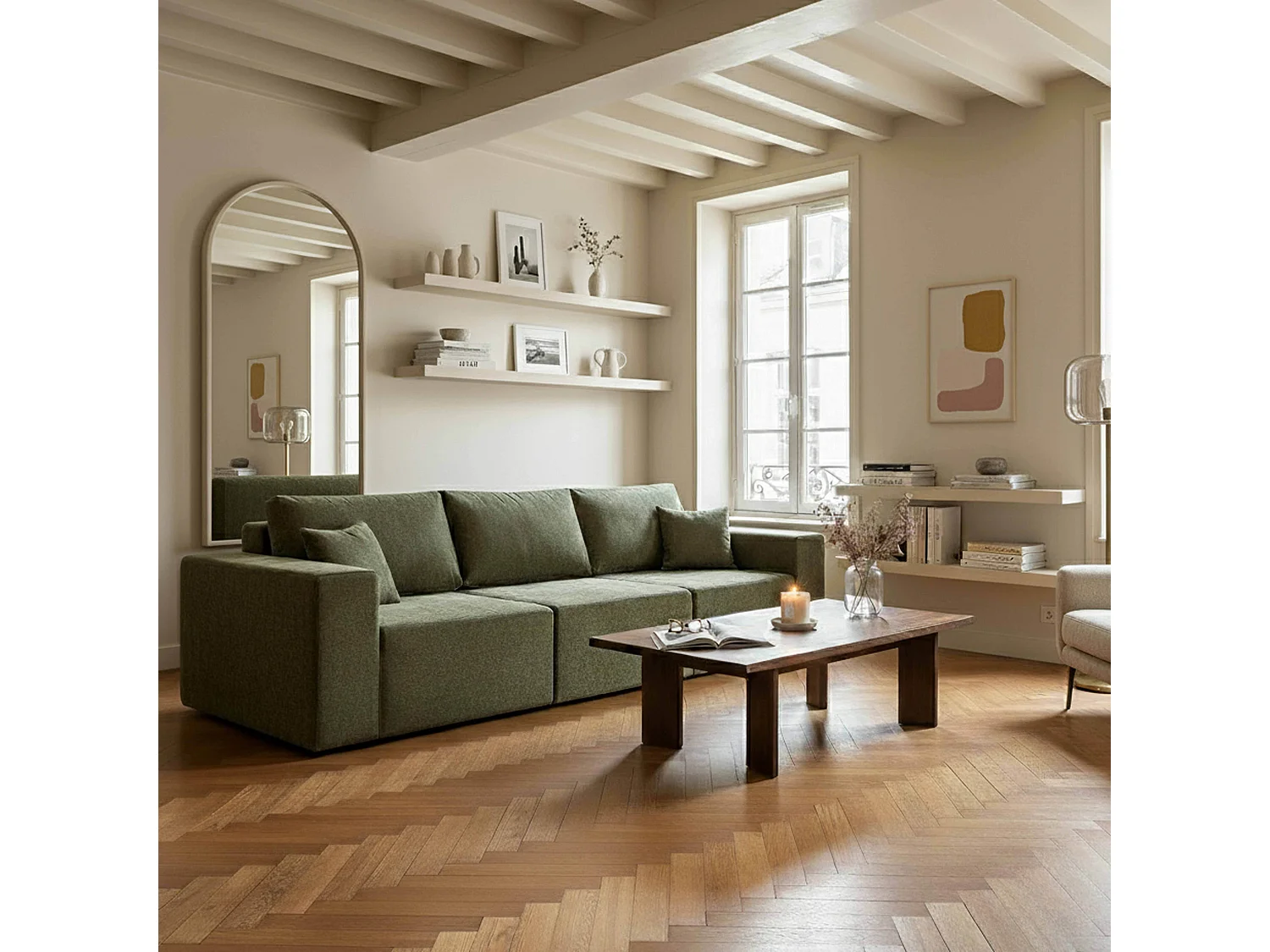 Hoekfauteuil voor modulaire bank in stof met groene L 100 cm