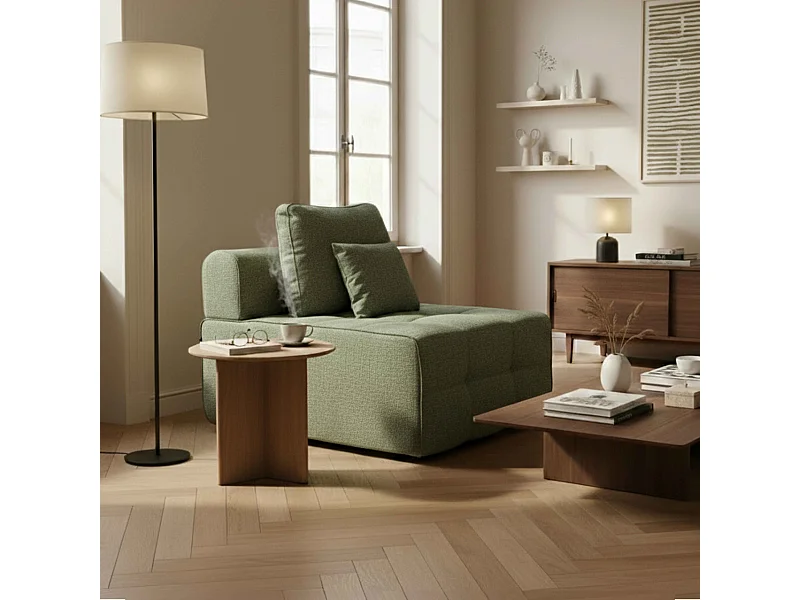 Chauffeuse pour canapé modulable 1 place en tissu avec coussins vert