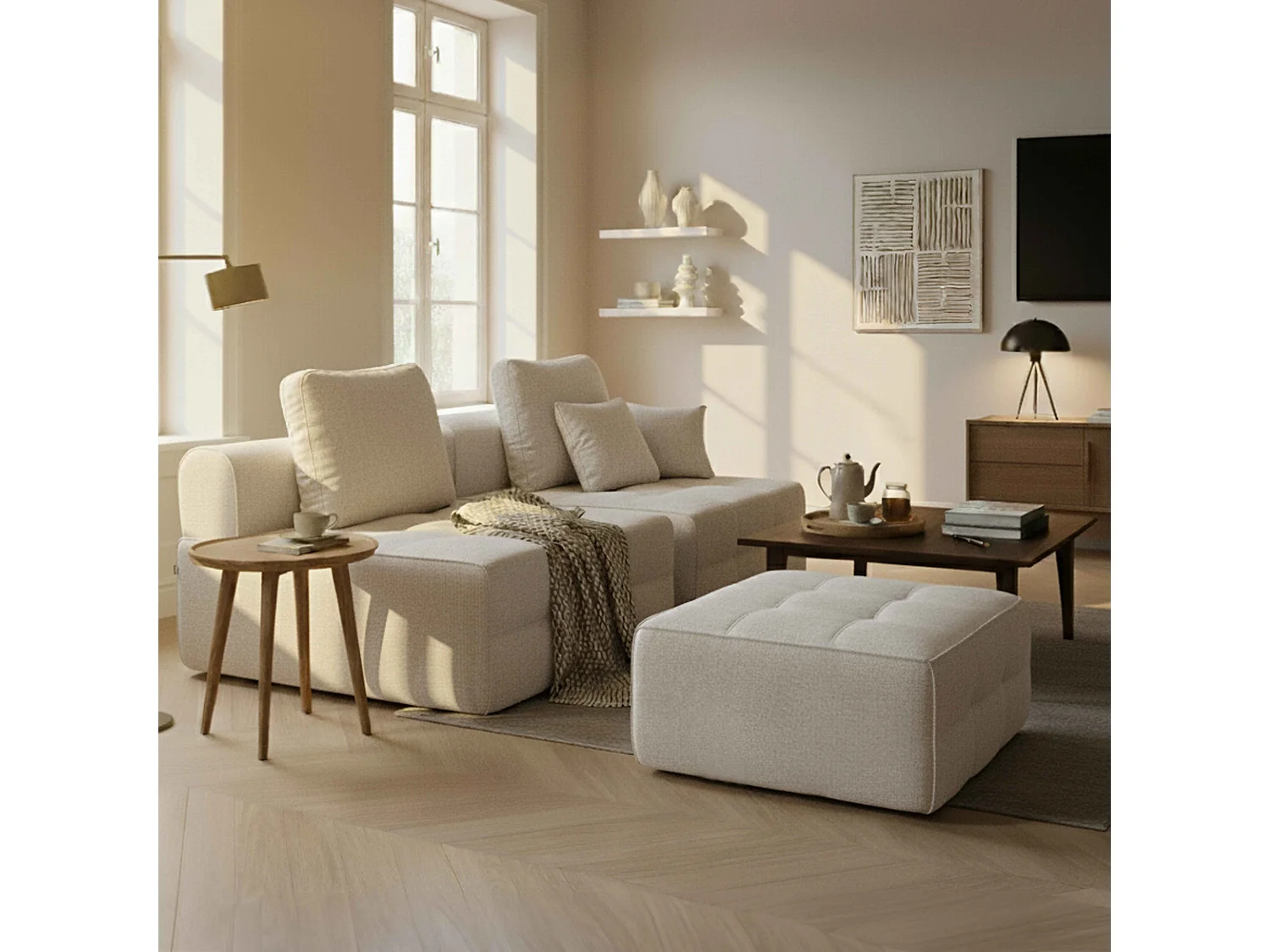 Chauffeuse pour canapé modulable 1 place en tissu écru L 83 cm