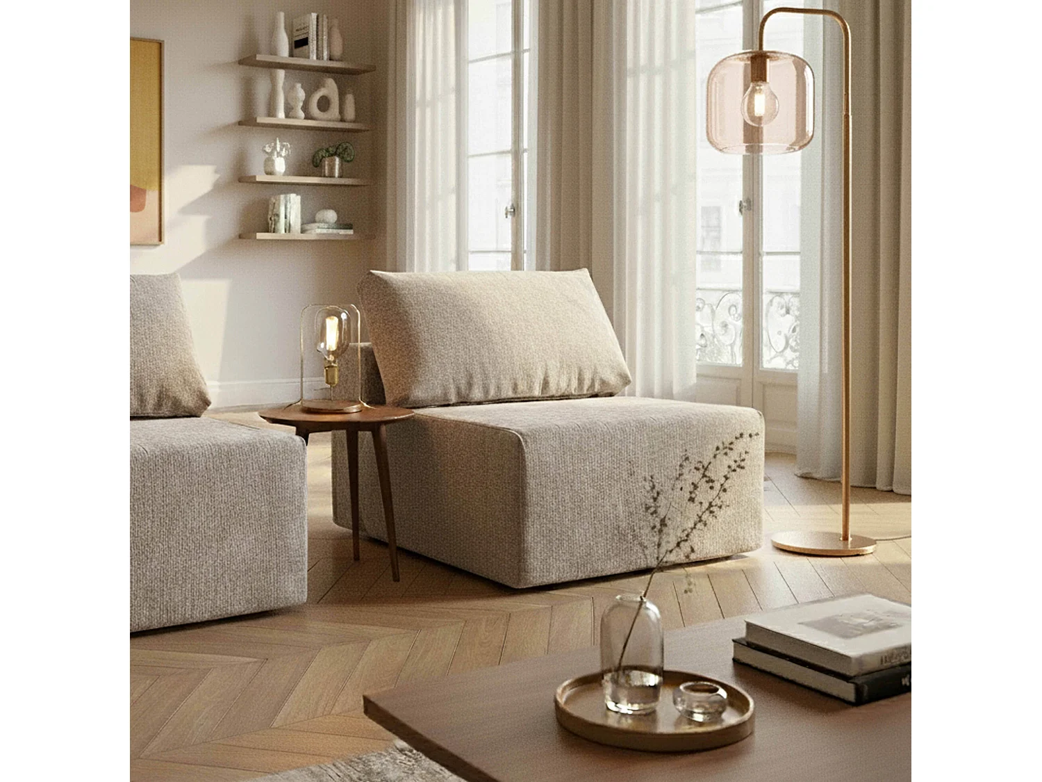 Fauteuil en tissu pour canapé modulable écru L 100 cm