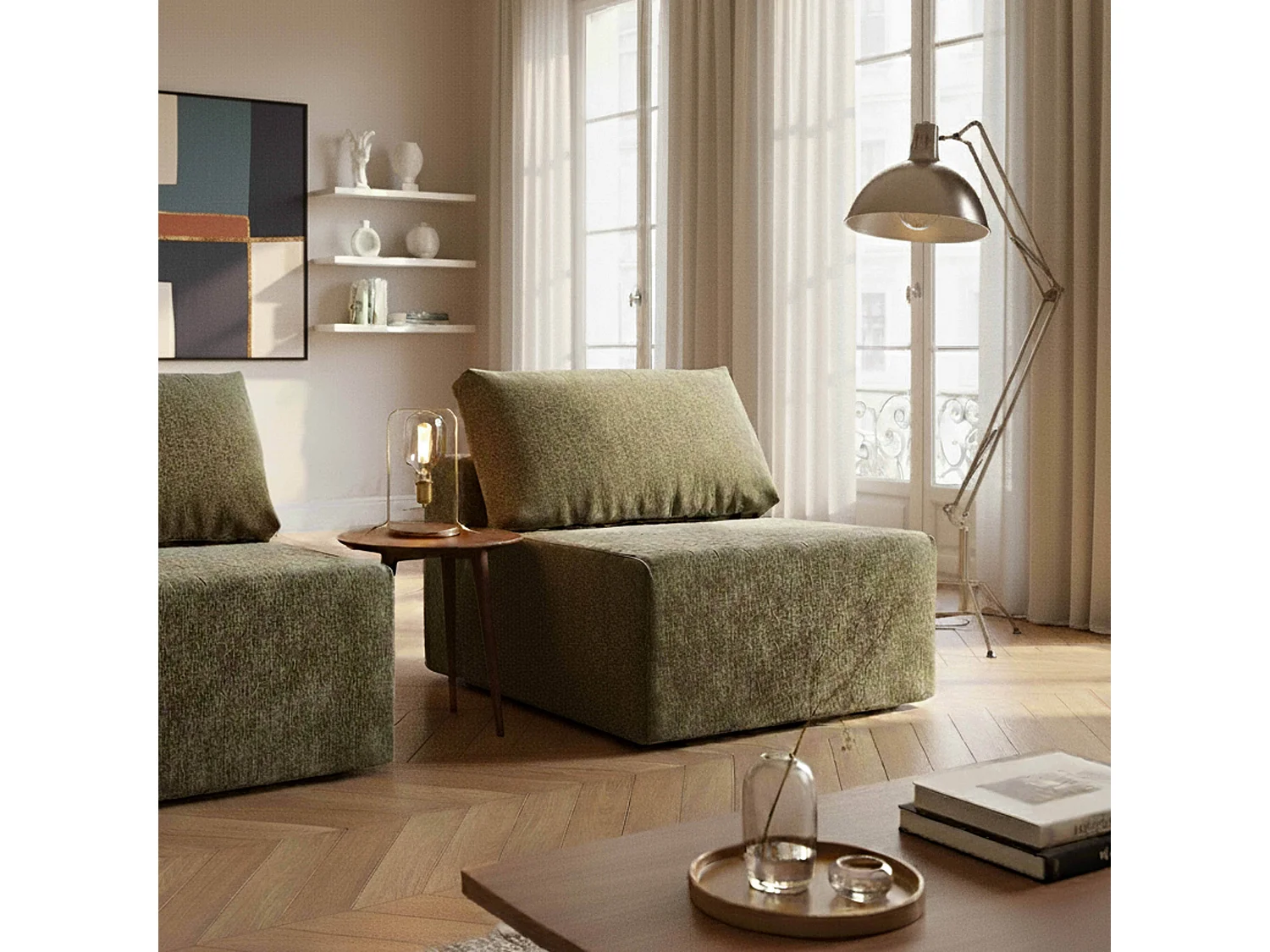 Fauteuil en tissu pour canapé modulable vert L 100 cm