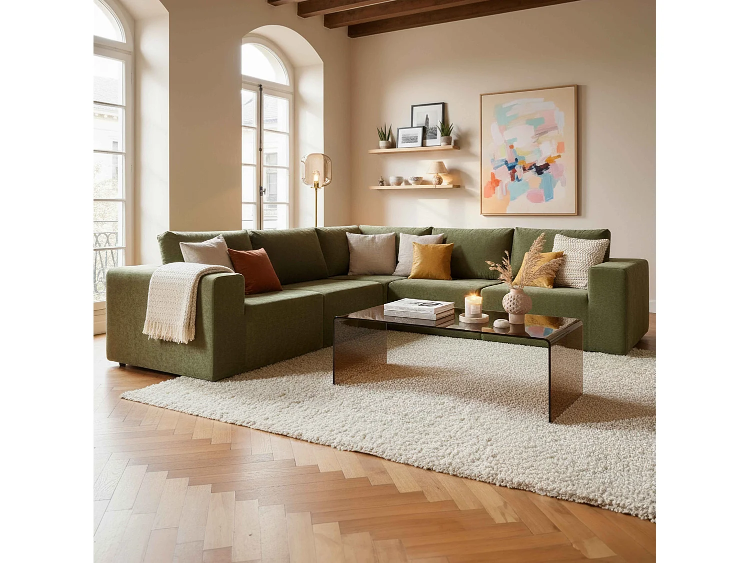 Fauteuil en tissu pour canapé modulable vert L 100 cm