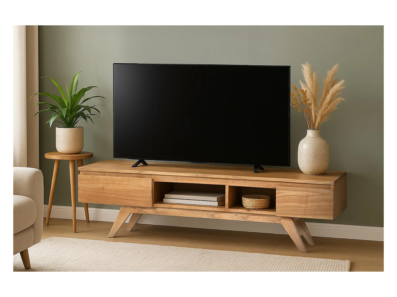 TV-meubel van massief mindihout met vakken