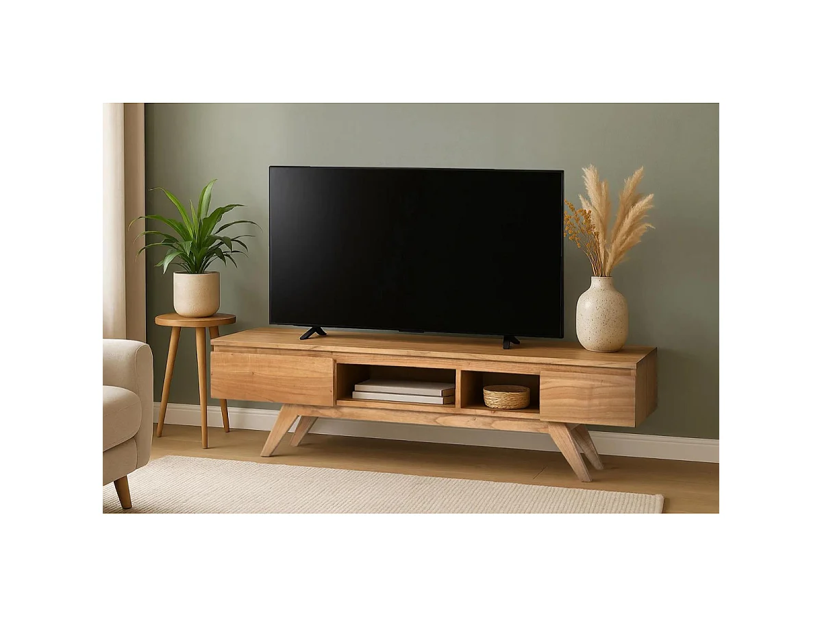 Mindi puinen TV-taso, pohjoismaiseen tyyliin, 150 cm - 40 x 150 x 35