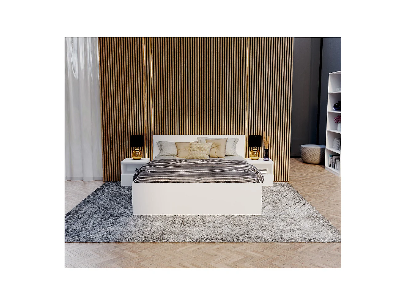 Lit coffre Paris 120 x 190 cm avec sommier à lattes relevable Blanc