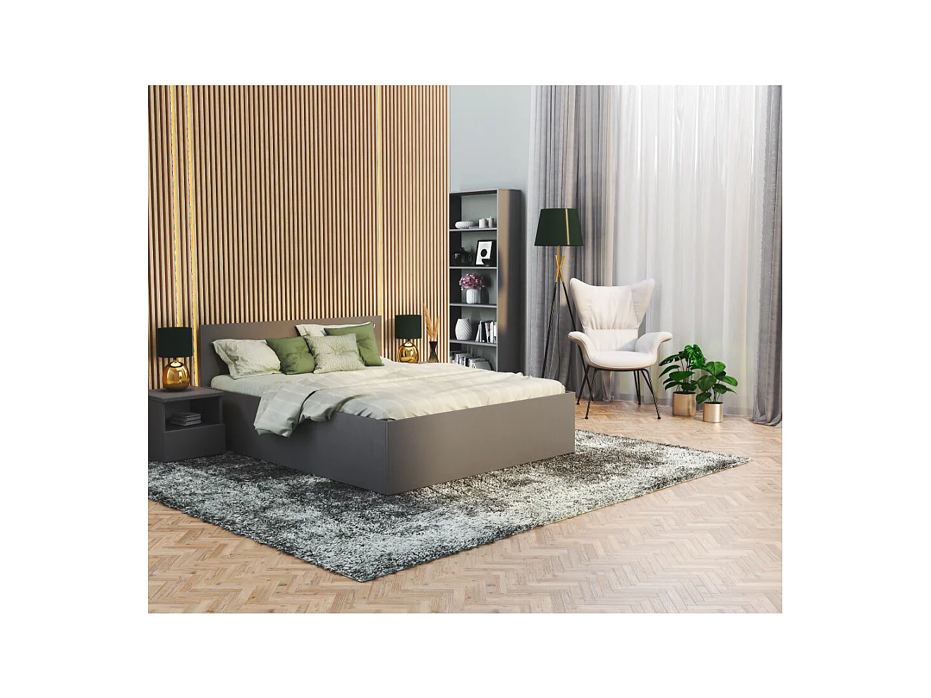 Lit coffre Paris 120 x 190 cm avec sommier à lattes relevable Gris