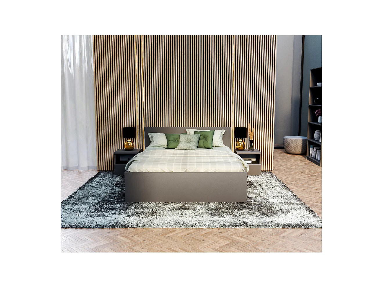 Lit coffre Paris 120 x 190 cm avec sommier à lattes relevable Gris