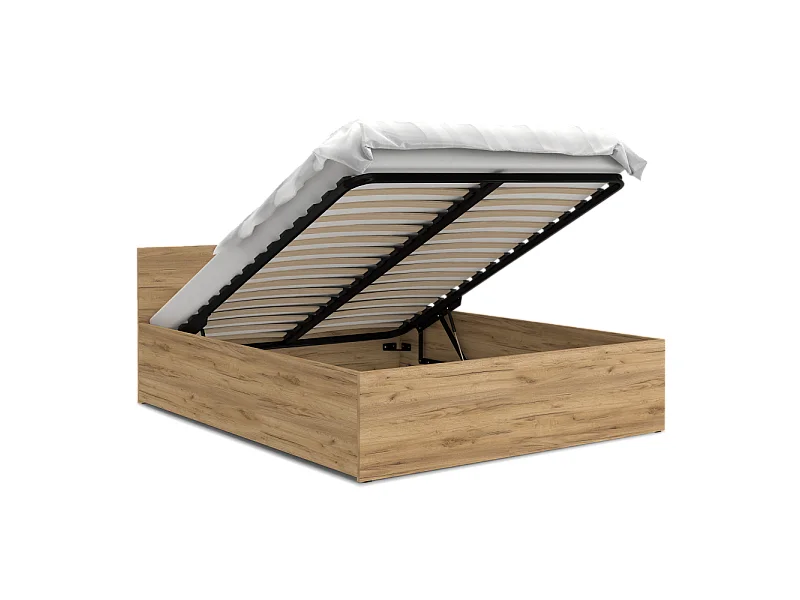 Lit coffre Paris 120 x 190 cm avec sommier à lattes relevable Chêne