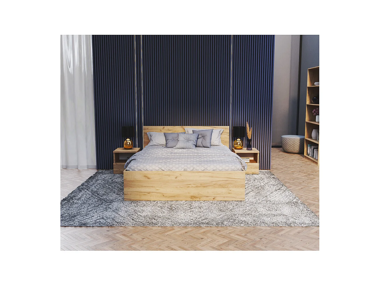 Lit coffre Paris 120 x 190 cm avec sommier à lattes relevable Chêne