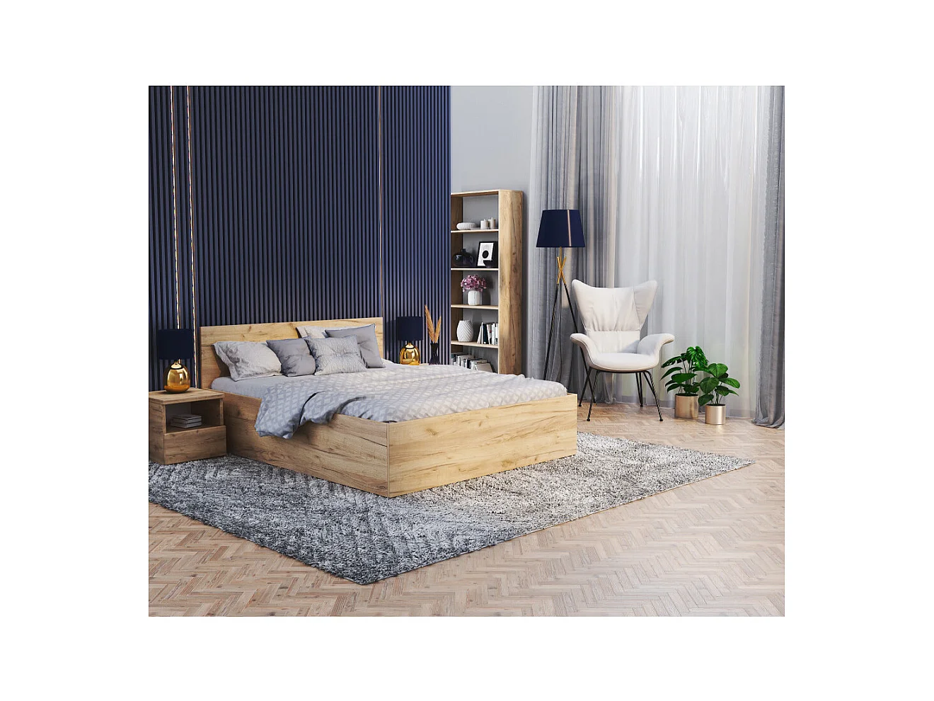 Lit coffre Paris 120 x 190 cm avec sommier à lattes relevable Chêne