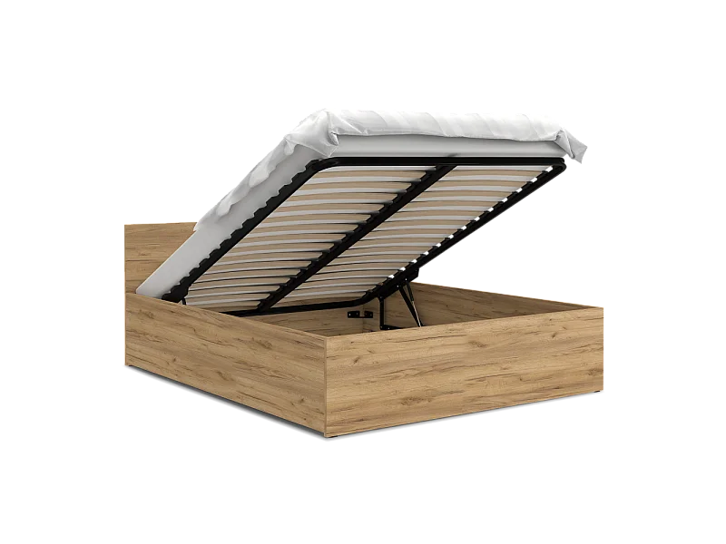 Lit coffre Paris 120 x 190 cm avec sommier à lattes relevable Chêne