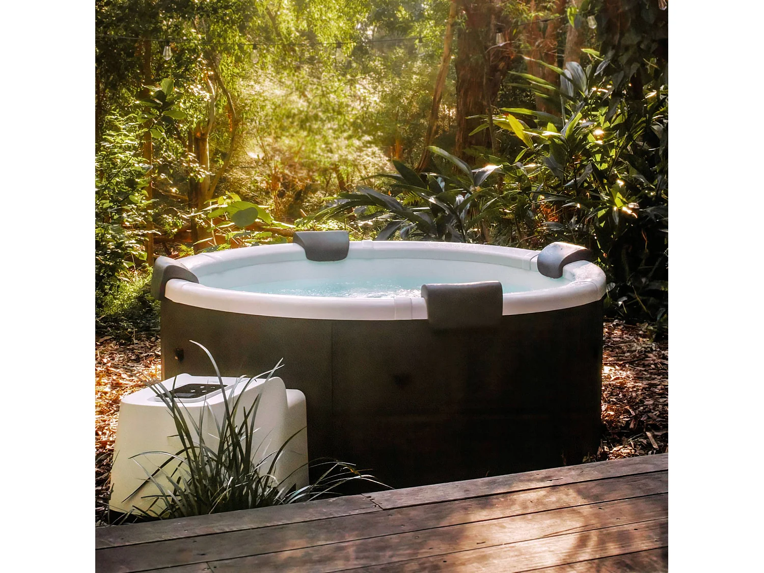 Spa rigide 6 places 180cm rond hydromassage 4 coussins bâche + housse anthracite - Denver