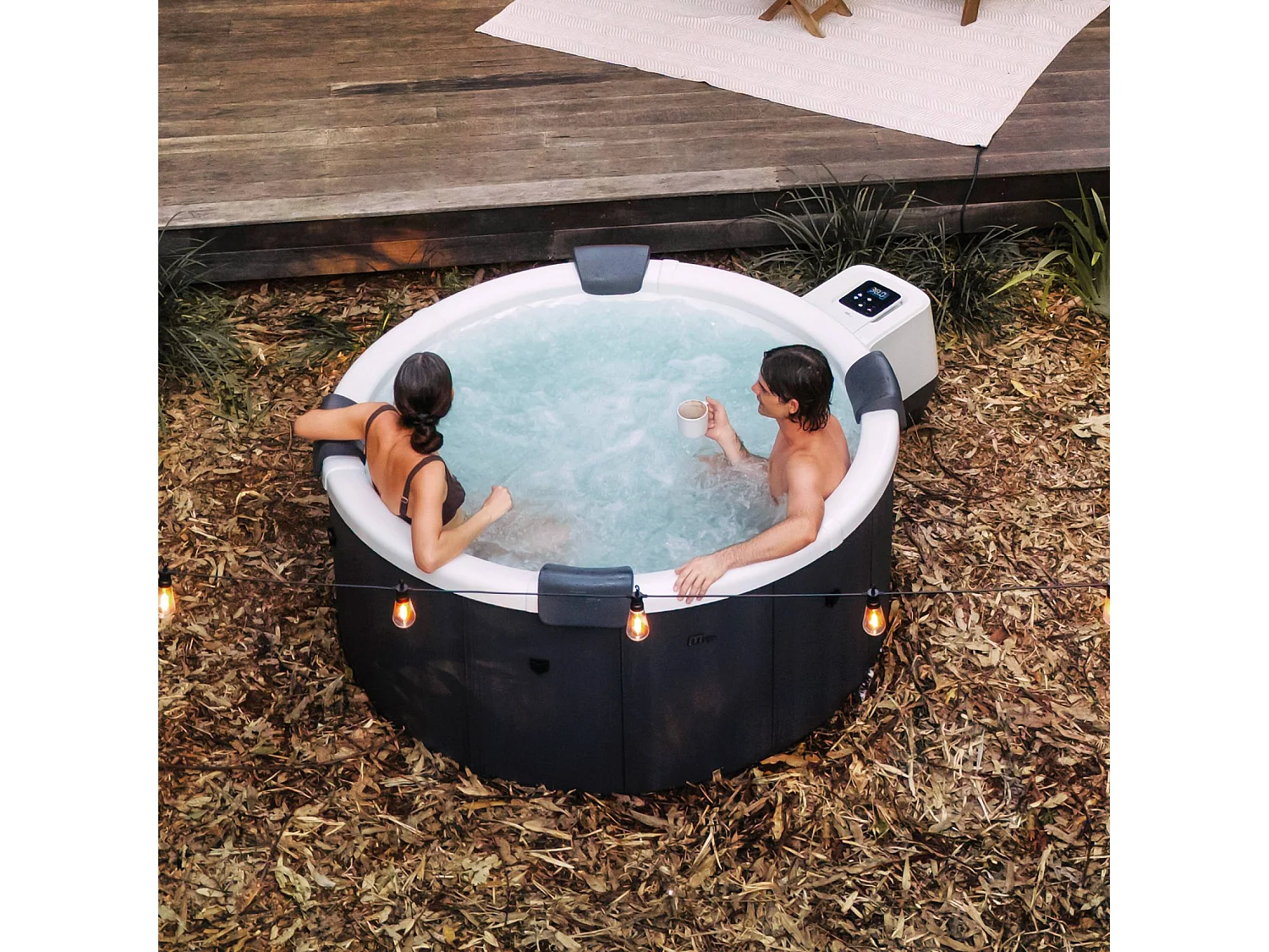 Spa rigide 6 places 180cm rond hydromassage 4 coussins bâche + housse anthracite - Denver