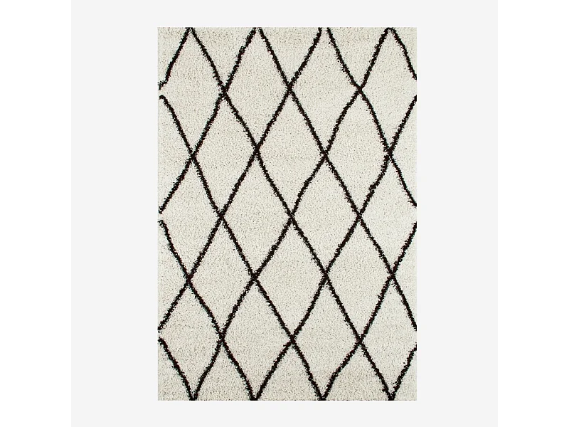 Tapis intérieur shaggy. poils longs. style berbère. blanc et noir 160 x 230 cm - Robby