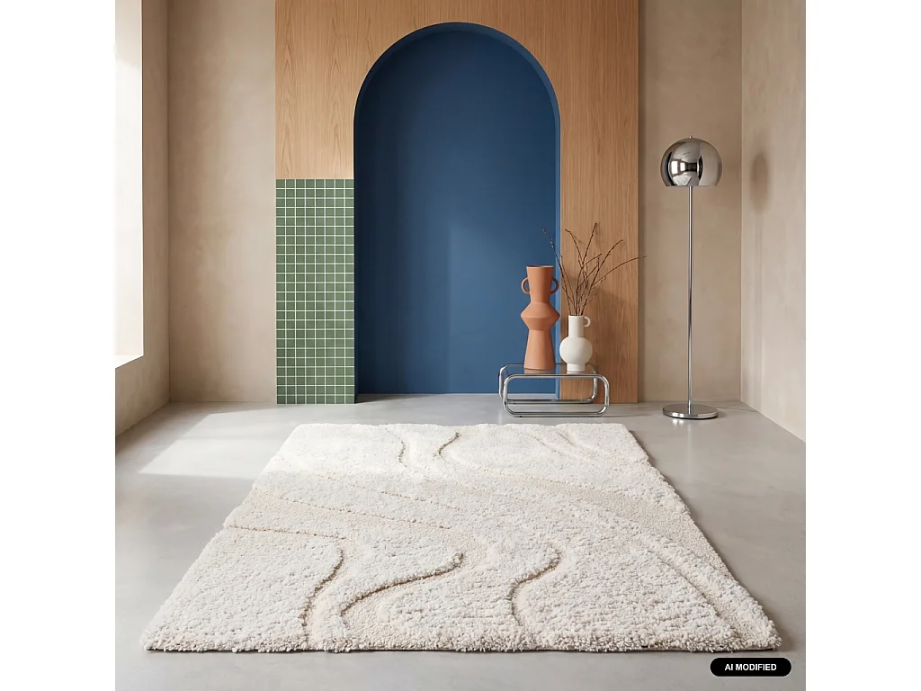 Tapis intérieur shaggy motif avec relief crème Amy 200x290cm