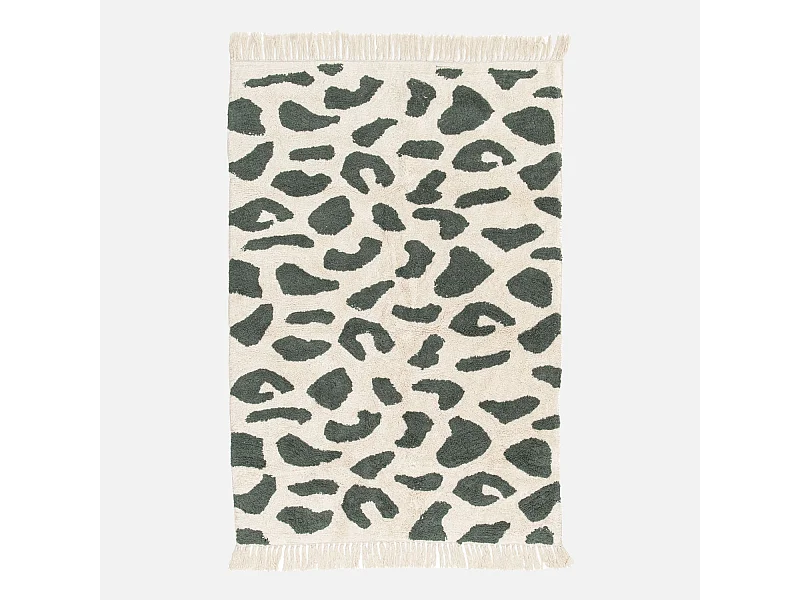 Tappeto interno cotone motivo maculato verde scuro con frange