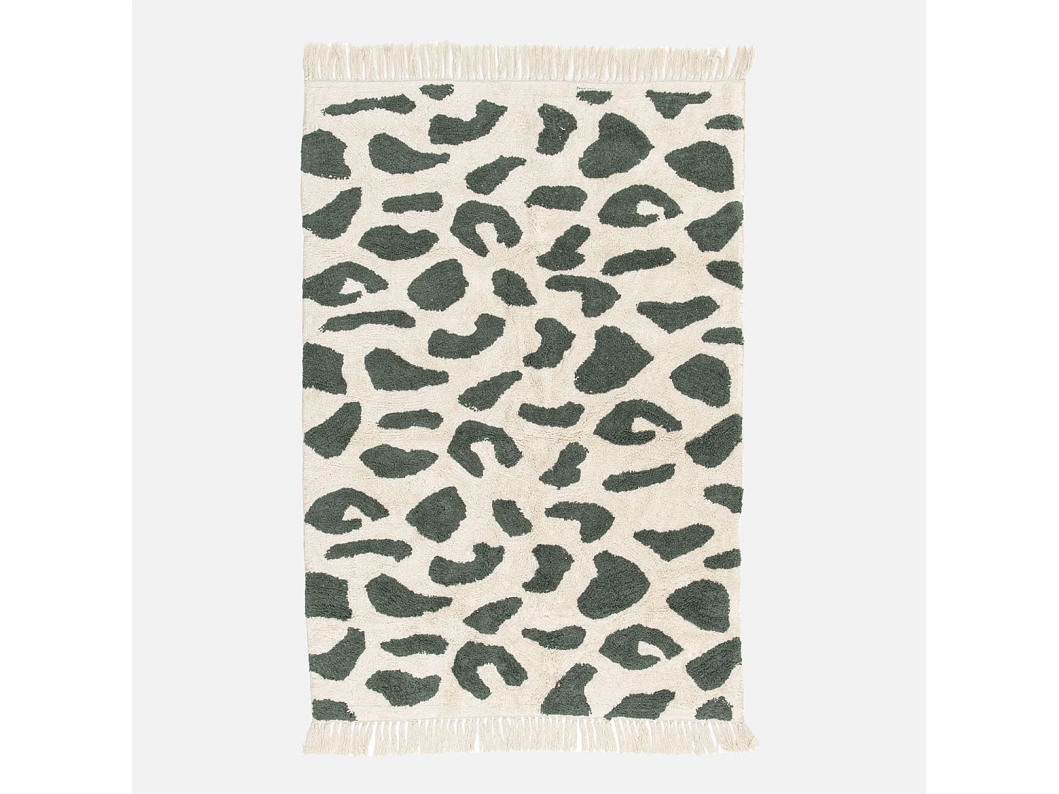 Tappeto interno cotone motivo maculato verde scuro con frange