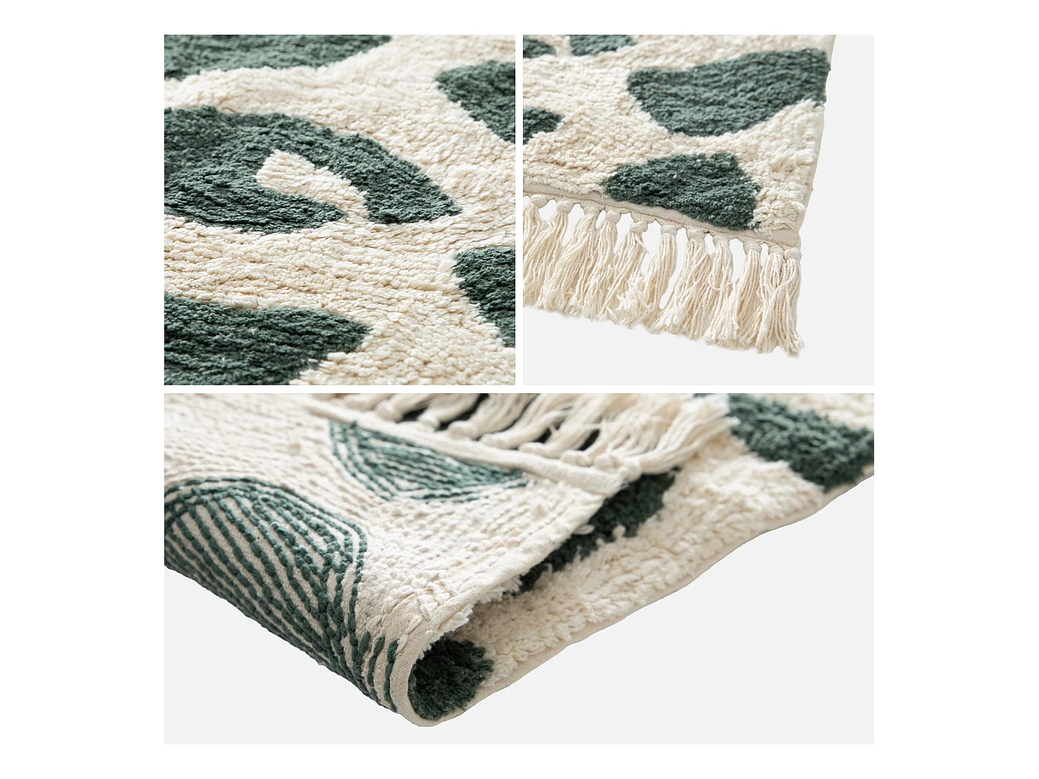 Tapis intérieur coton motif tacheté vert foncé avec franges Glen 120x170cm