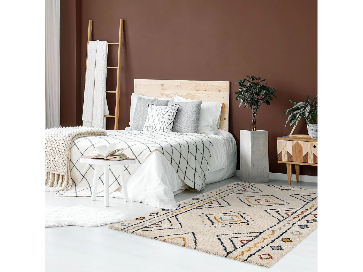 Tapis intérieur motif berbère crème. bleu et orange Ralph 200x260cm