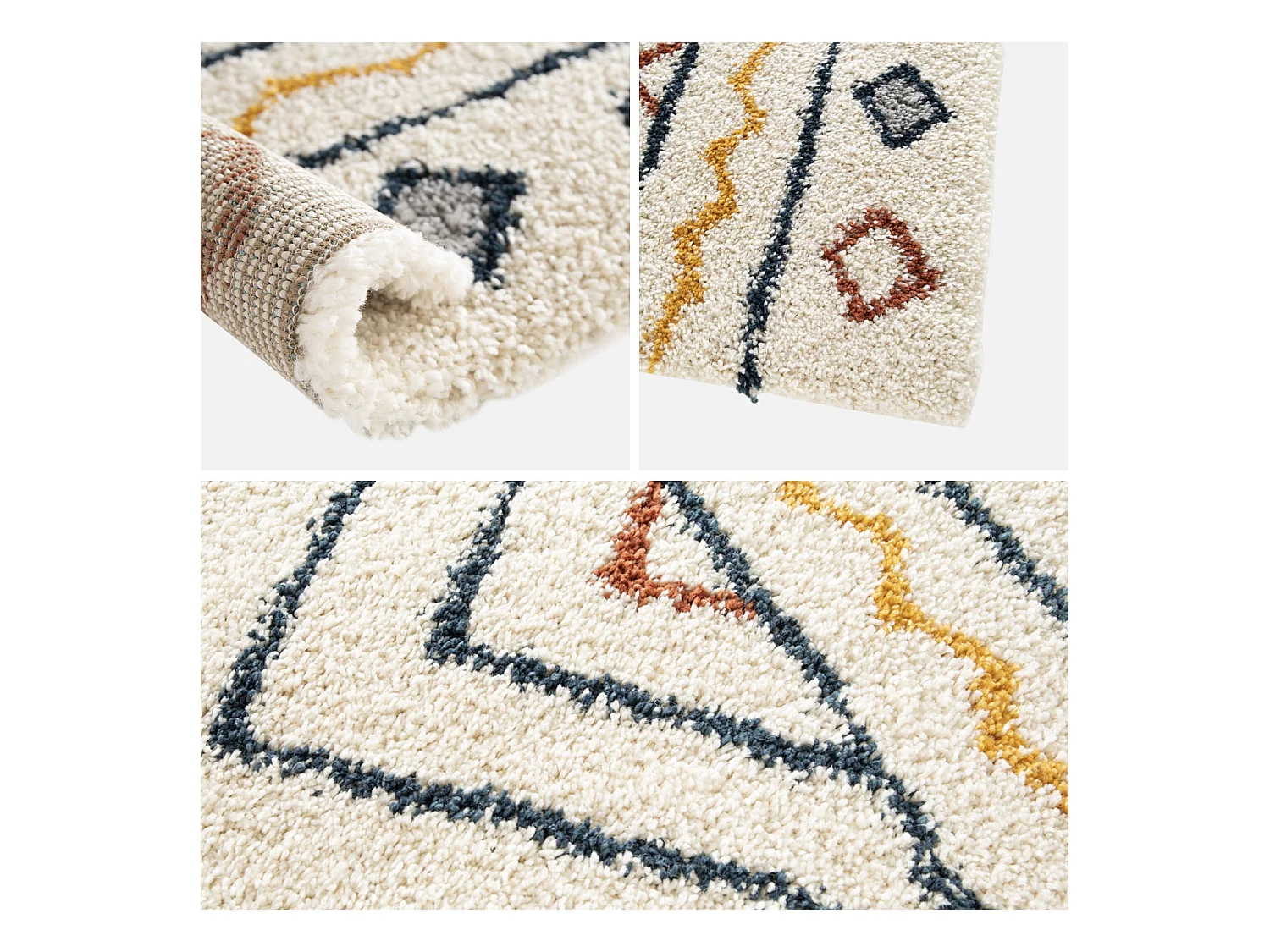 Tapis intérieur motif berbère crème. bleu et orange Ralph 80x150cm