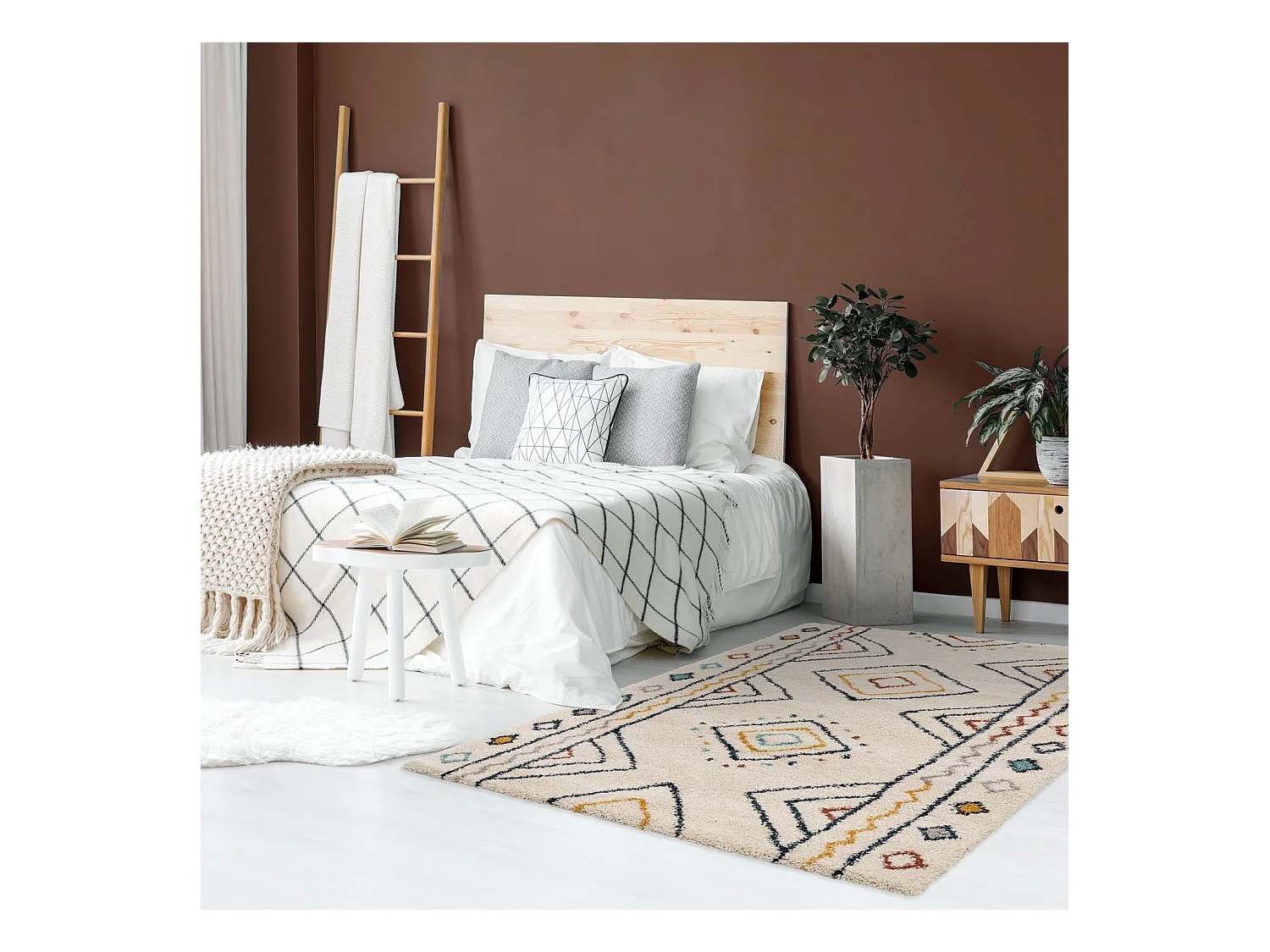 Tapis intérieur motif berbère crème. bleu et orange Ralph 80x150cm