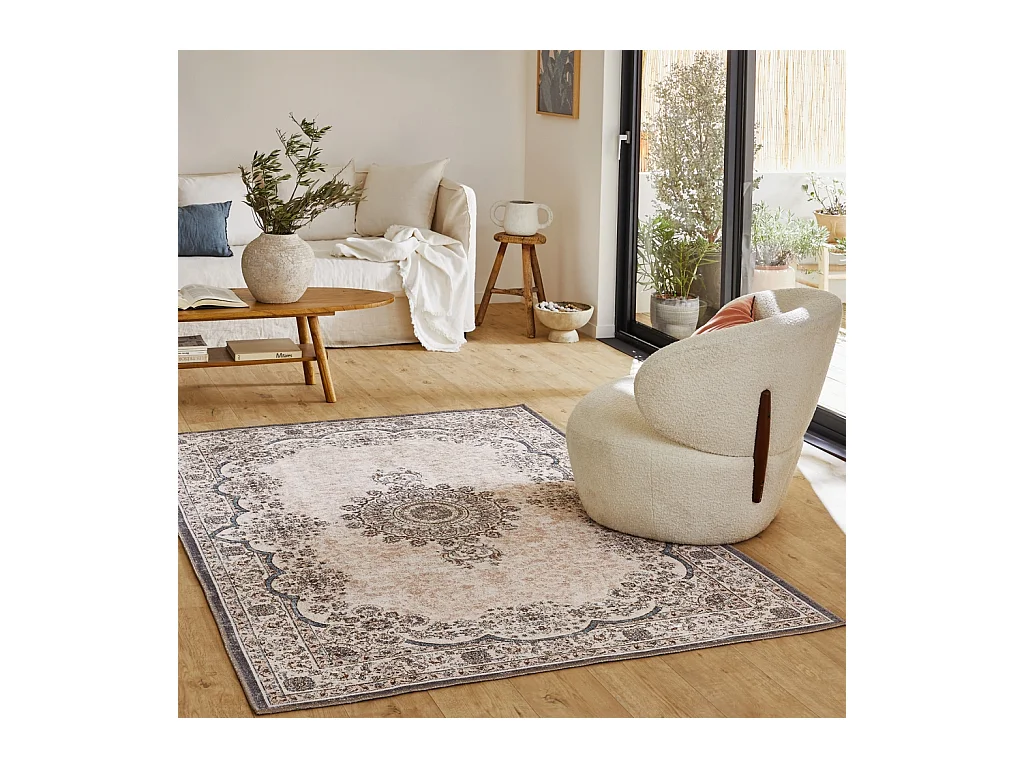 Tapis intérieur motif baroque rose. rouge et bleu 160 x 230 cm - Melgy