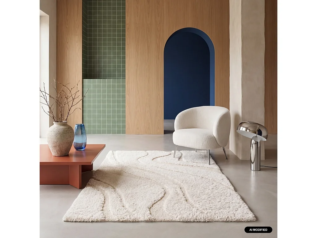 Tapis intérieur shaggy motif avec relief crème Amy 120x170cm