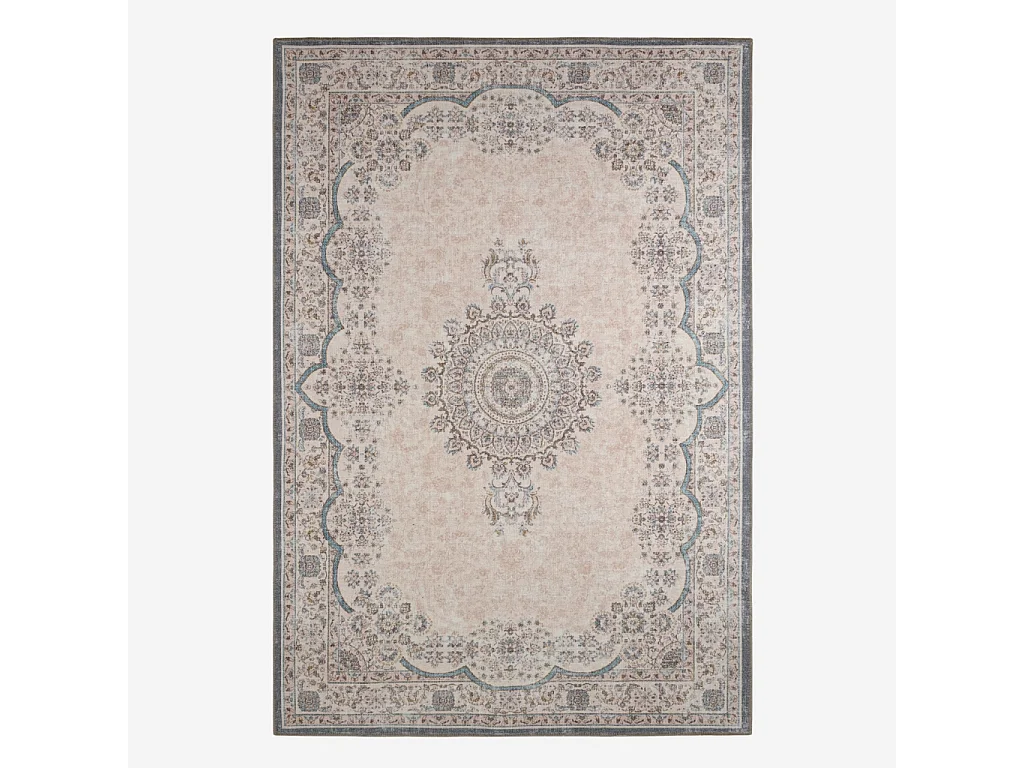 Alfombra interior con diseño barroco rosa, rojo y azul