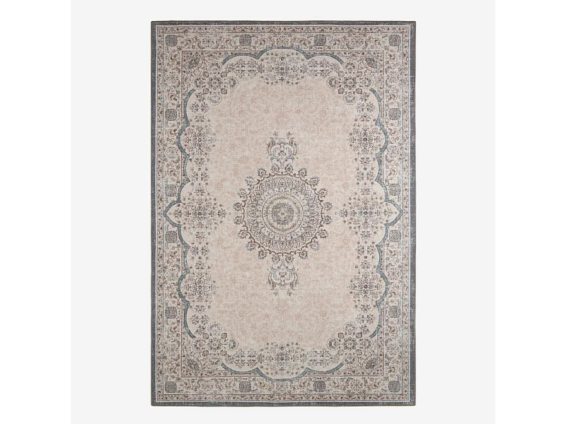 Alfombra interior con diseño barroco rosa, rojo y azul