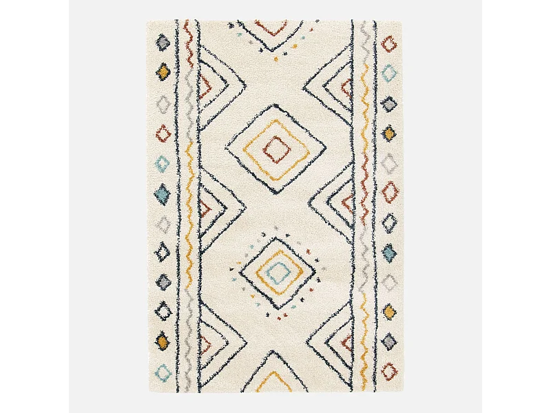 Tapis intérieur motif berbère crème. bleu et orange Ralph 120x170cm