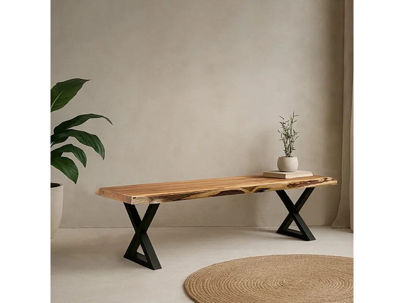 Banc L. 170 cm bois d'acacia et pieds en X en métal noir - OTTAWA