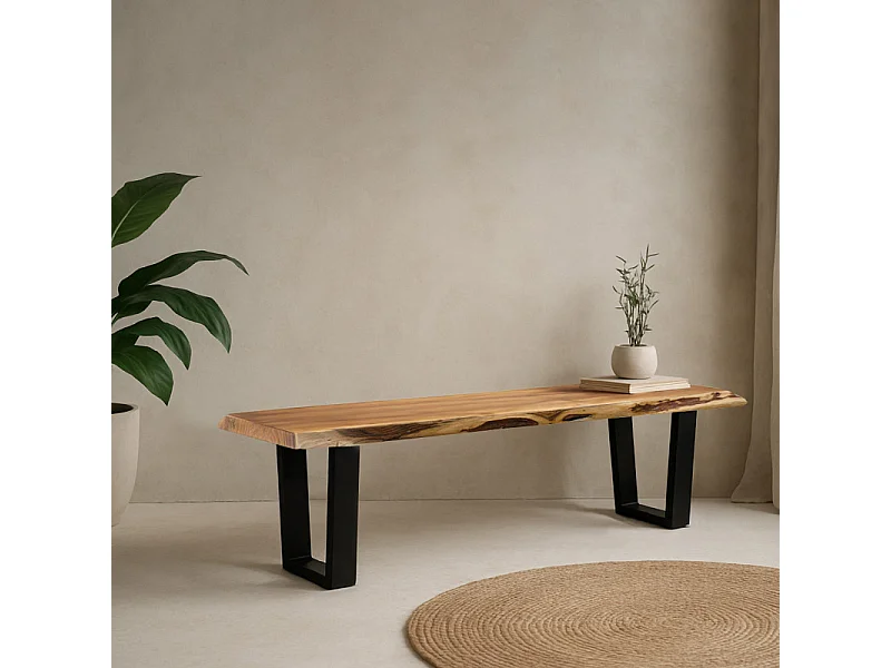 Banc L. 170 cm bois d'acacia et pieds trapèze métal noir - OTTAWA