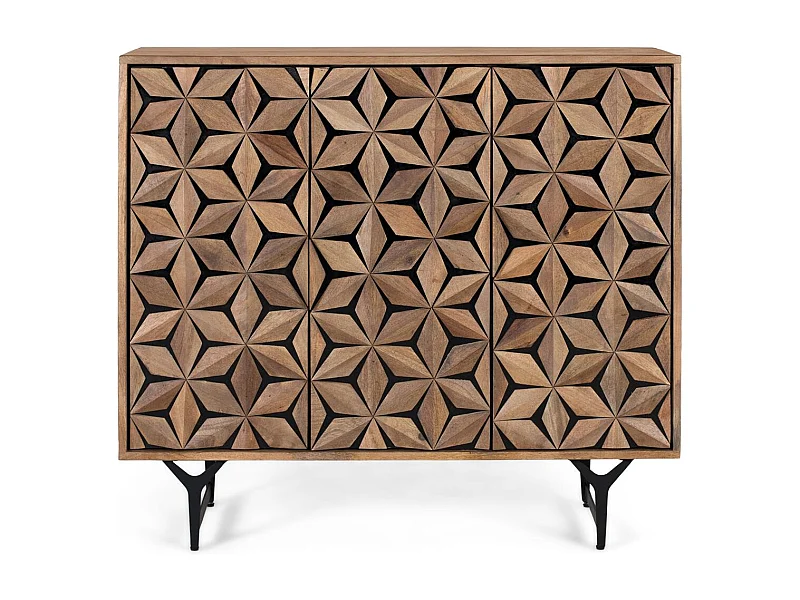 Table d'appoint en bois de manguier massif de style géométrique