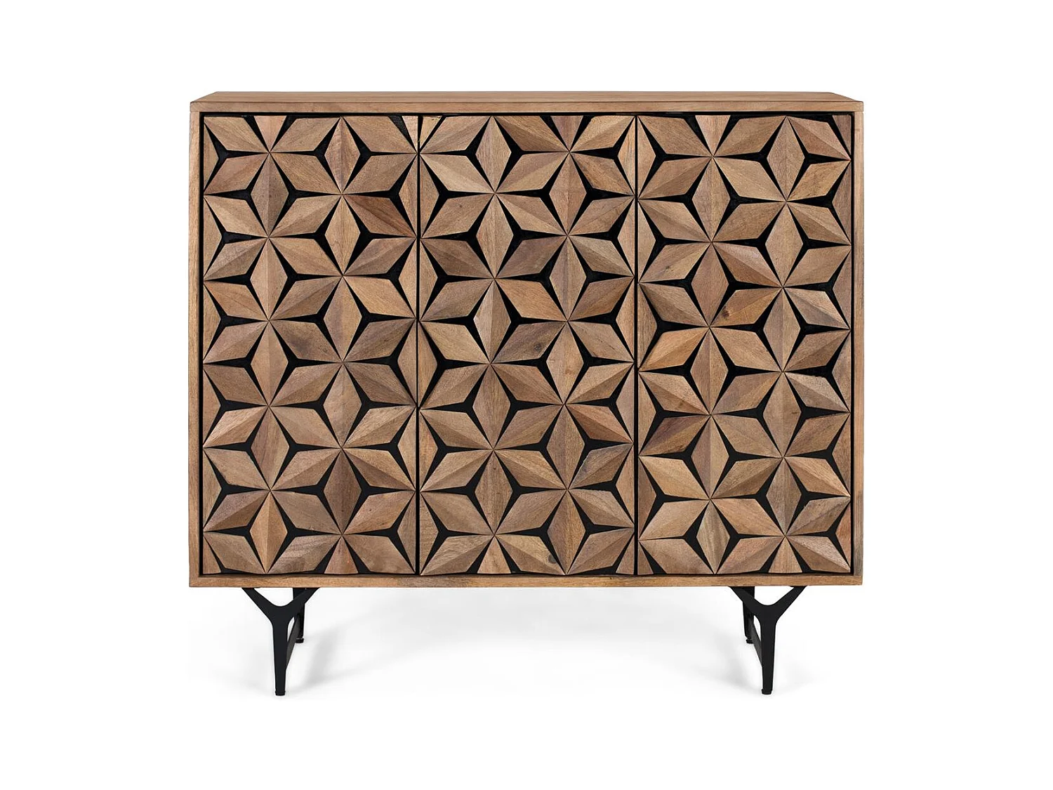 Table d'appoint en bois de manguier massif de style géométrique