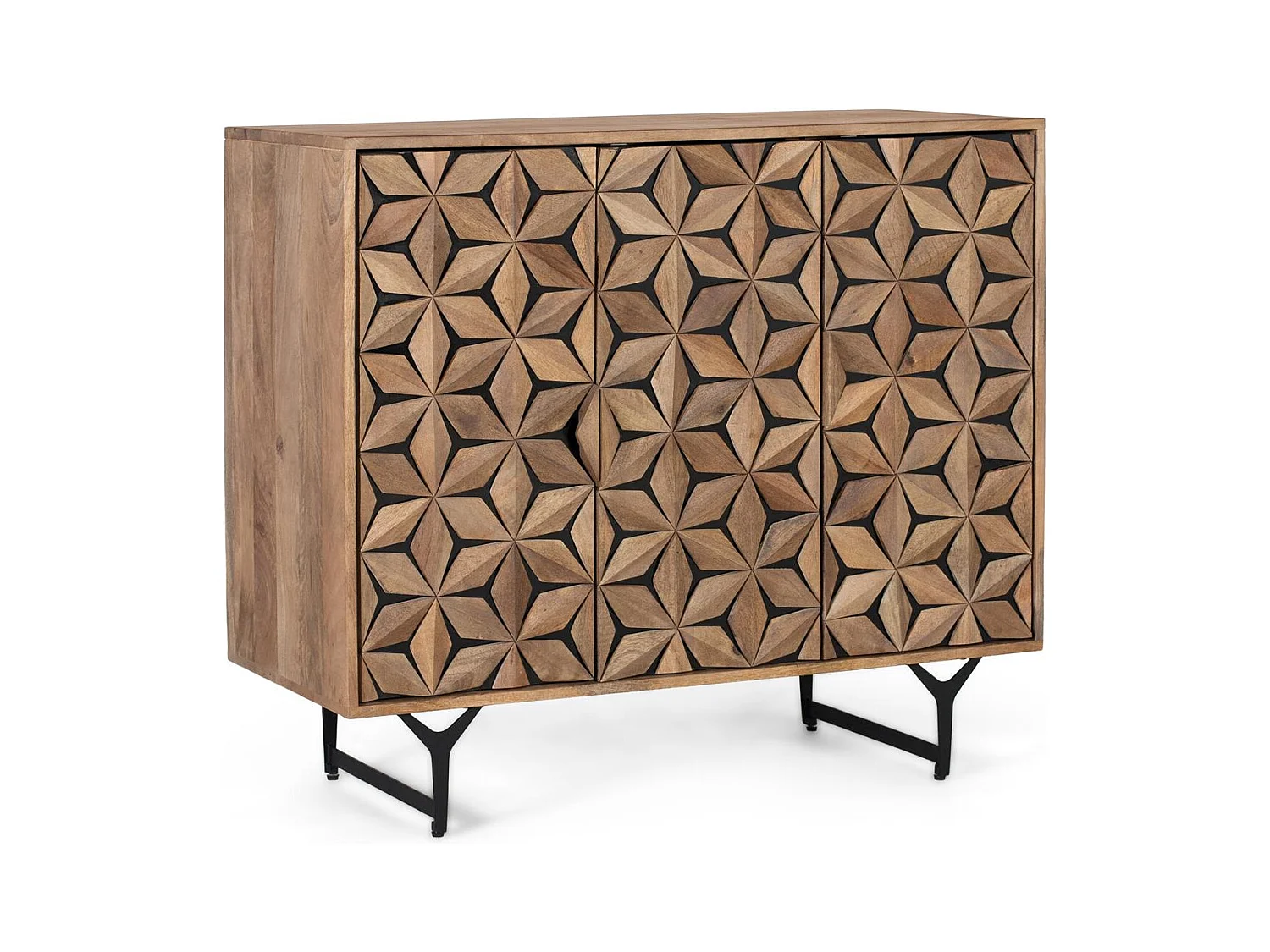 Table d'appoint en bois de manguier massif de style géométrique