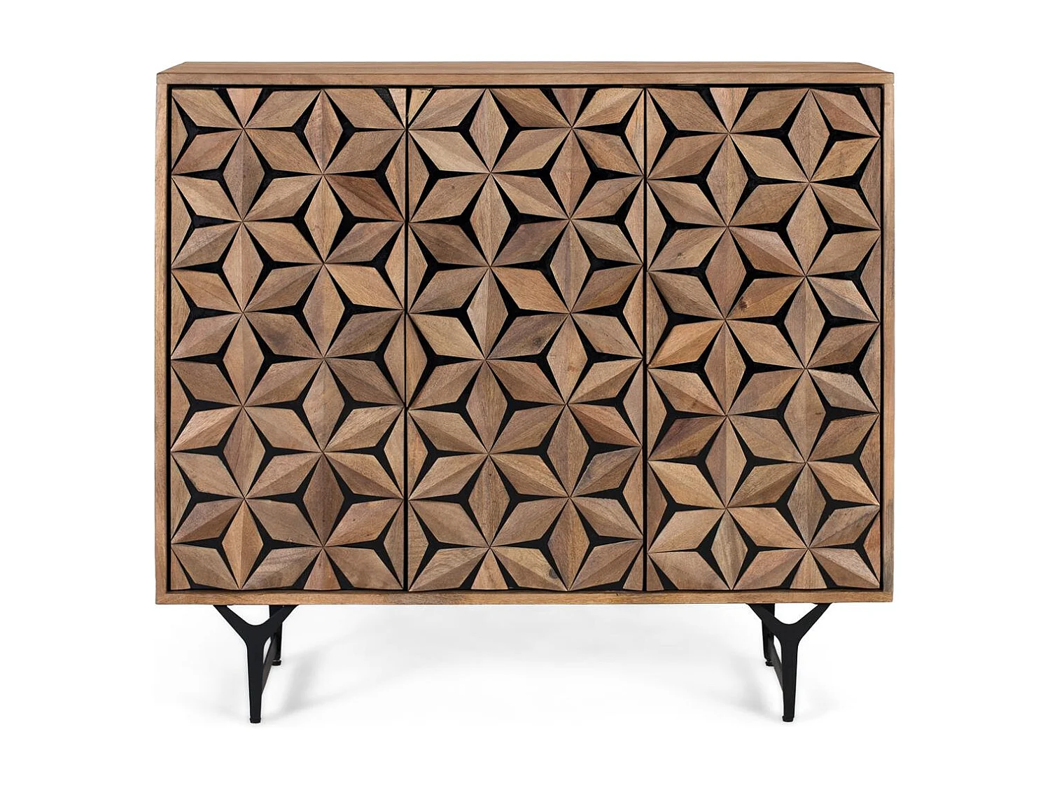 Table d'appoint en bois de manguier massif de style géométrique