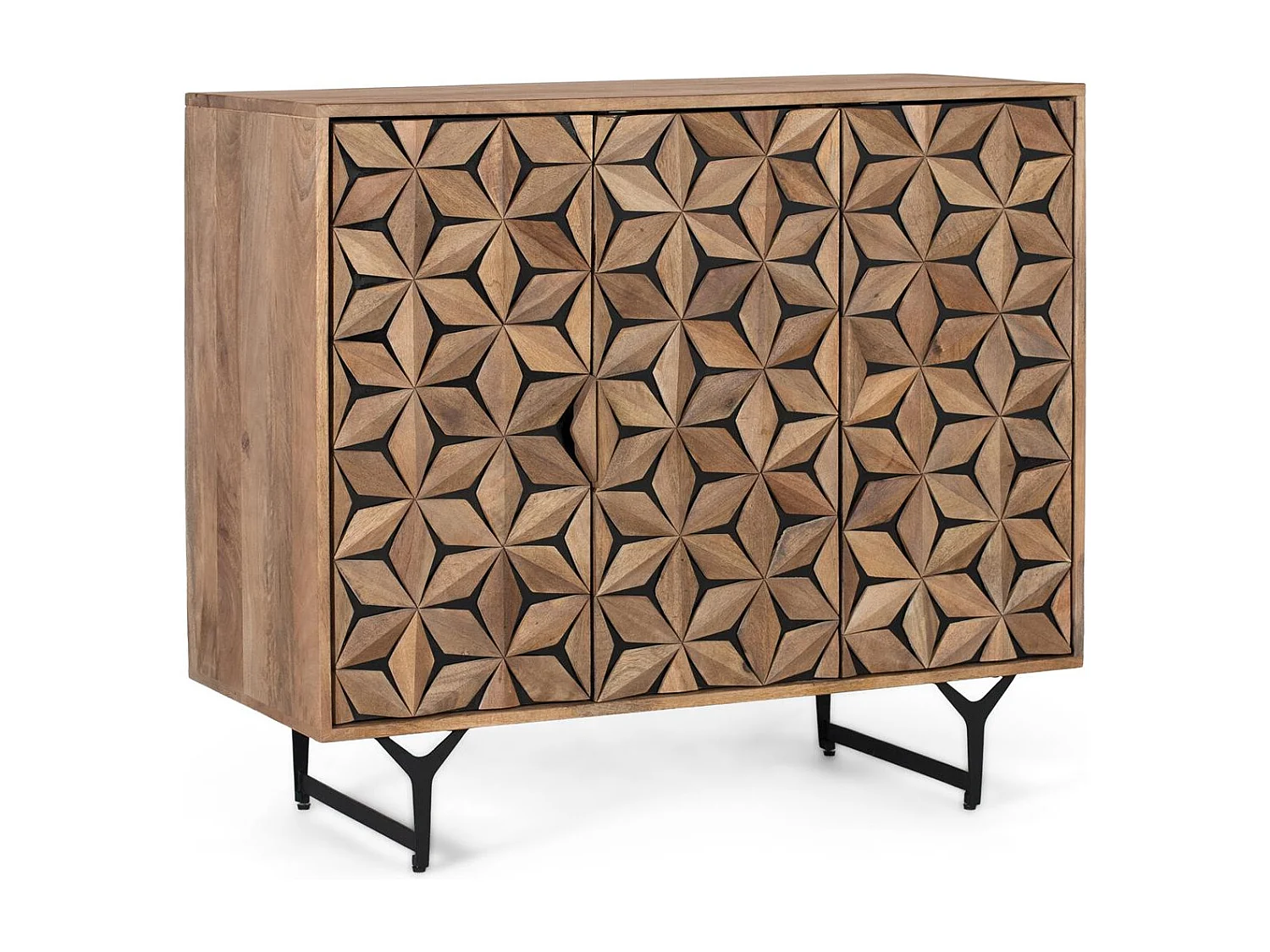 Table d'appoint en bois de manguier massif de style géométrique