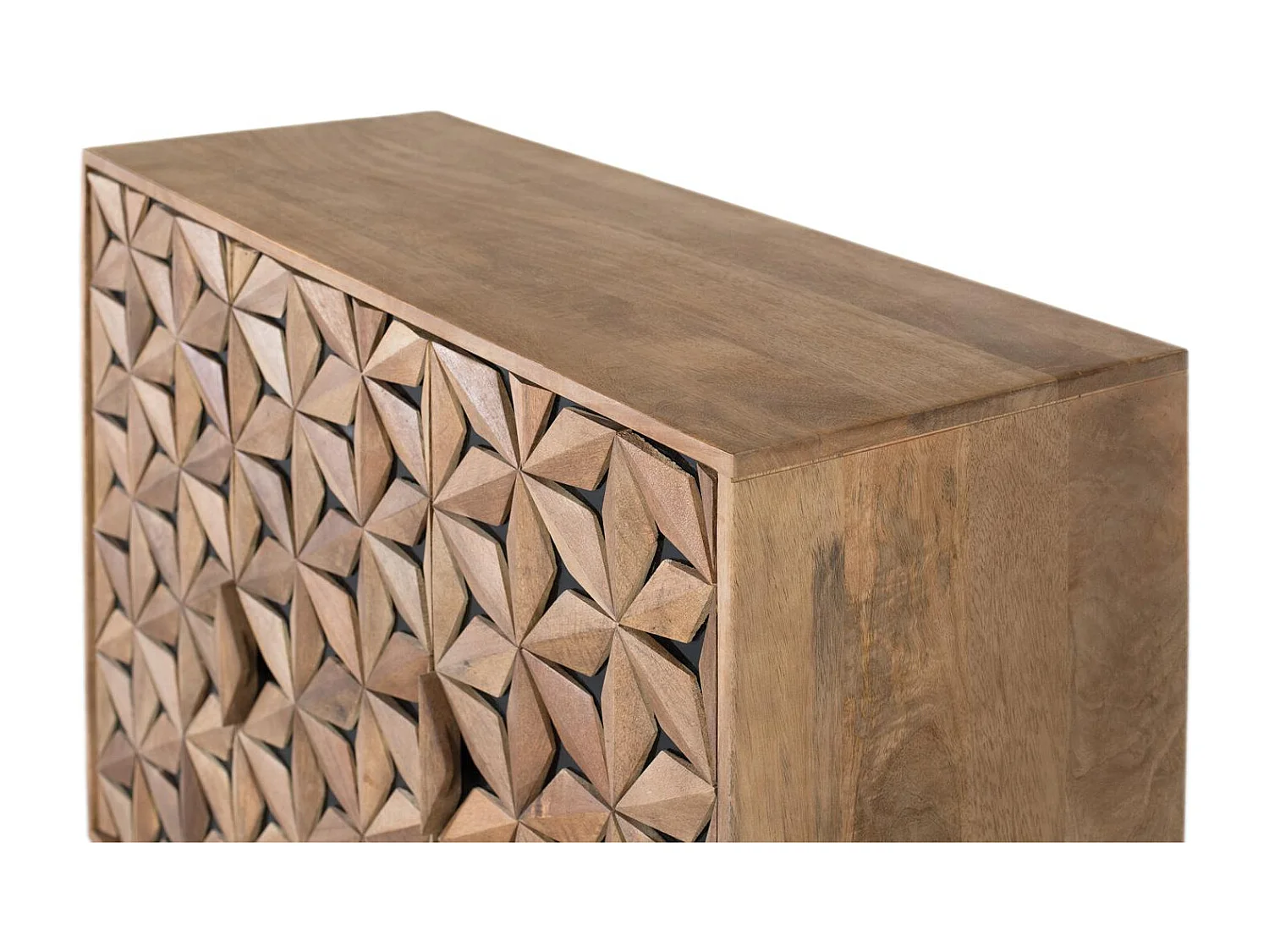 Table d'appoint en bois de manguier massif de style géométrique